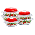 5pcs enamel strait pot sets &cookware with two side decal and plastic lid